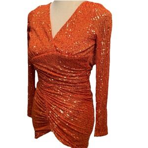 Spotlight On Me Orange Showgirl Style Sequin‎ Mini Dress Size S *Please Read*